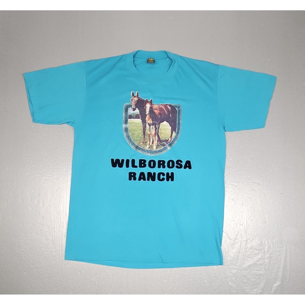 Vintage 80s Jerzees Wilborosa Ranch T-Shirt Mens XL Blue Single Stitch Horse
